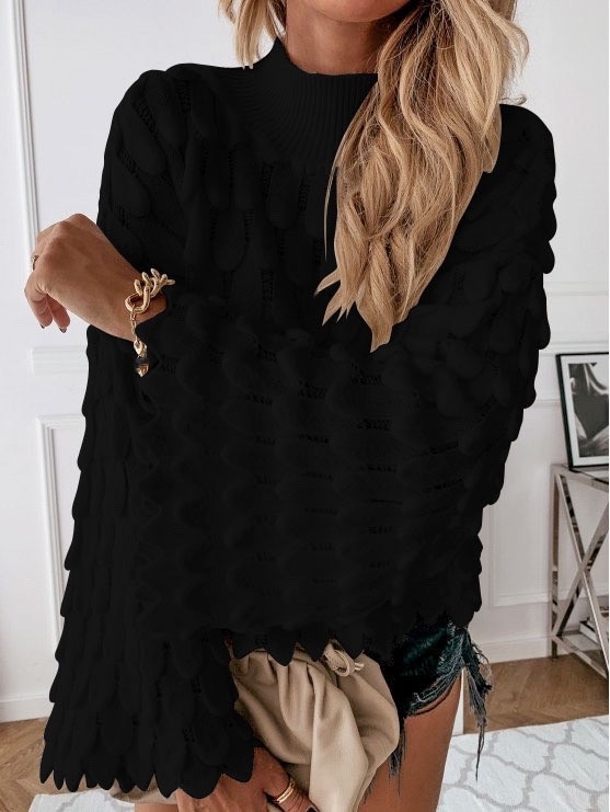 Дамски пуловер с обемен ръкав черен код 00695