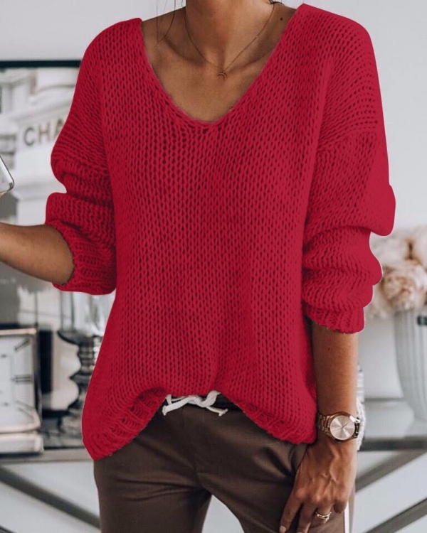 Дамски пуловер червен 00888