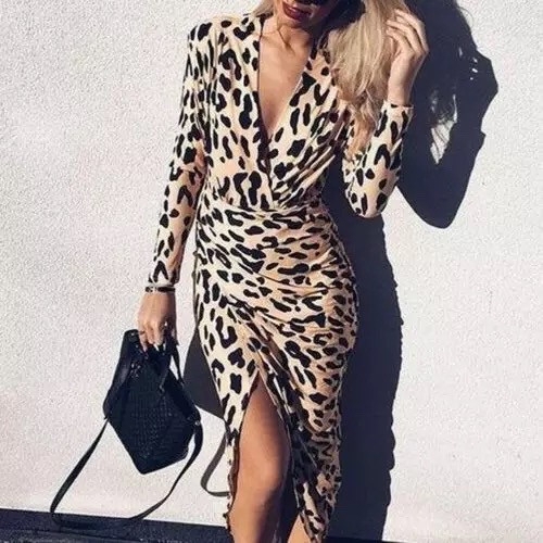 Дамска рокля с леопардов принт код - 2564