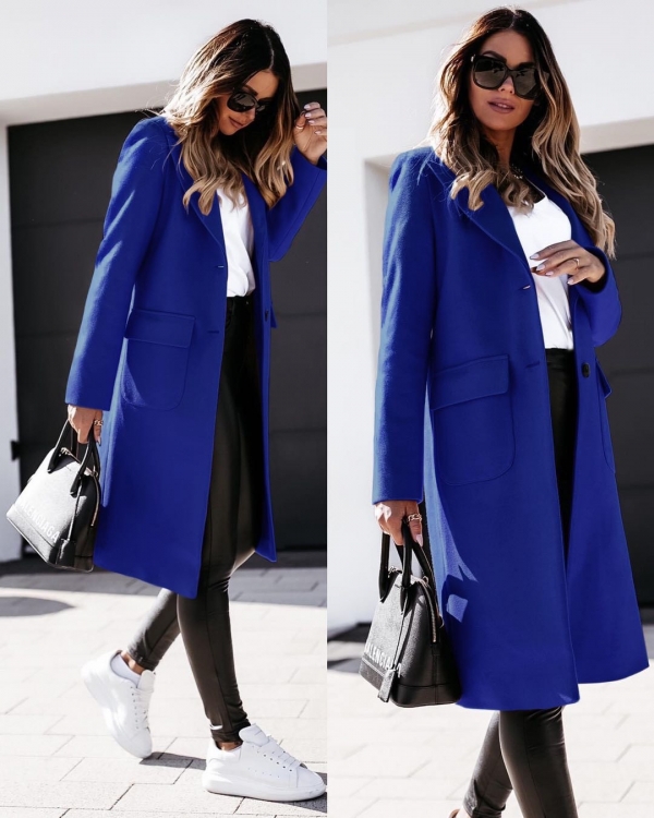 Дамско палто с дължина под коляното и хастар син код - 5361