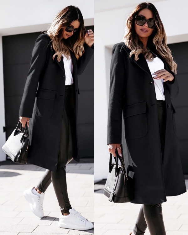 Дамско палто с дължина под коляното и хастар черен код - 5361