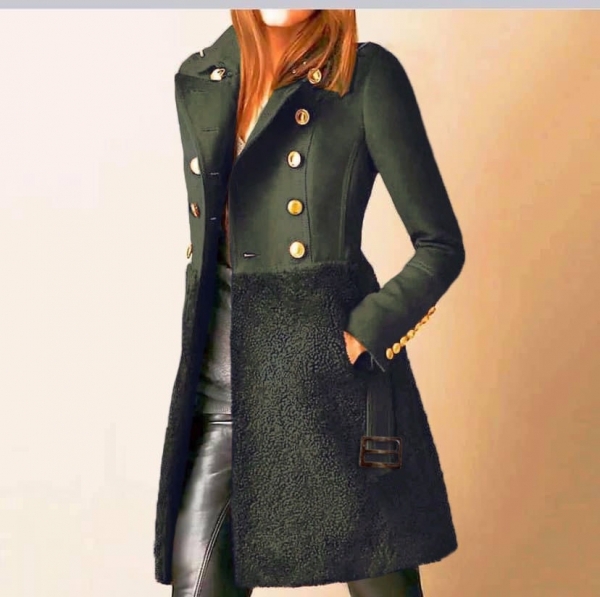 Дамско ефектно палто с хастар тъмно зелено код 5416