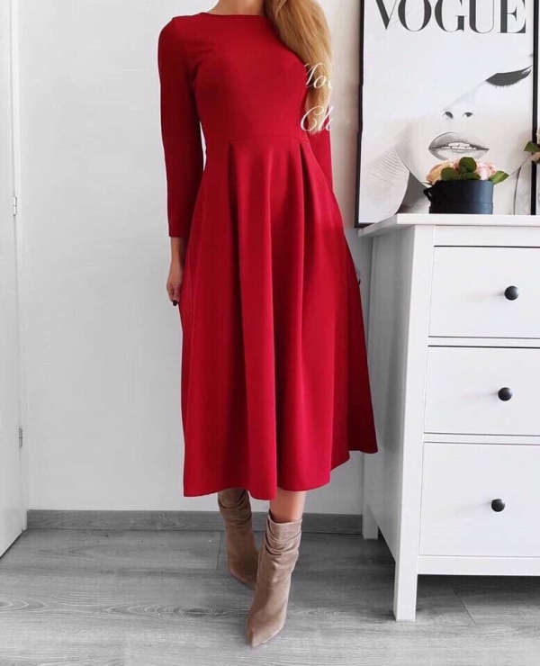 Дамска рокля с дължина под коляното 3255 червен