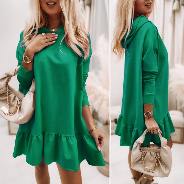 Дамска рокля с качулка 5968 зелен