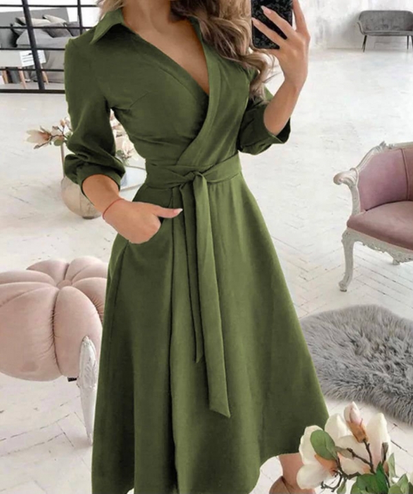 Rochie de damă până la genunchi 6035 verde ulei