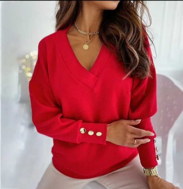 Дамска блуза с копчета по ръкава 6033 червен