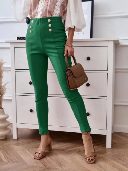 Дамски панталон с висока талия 6340 зелен