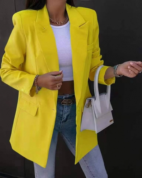 Дамско елегантно сако с хастар 6320  жълт
