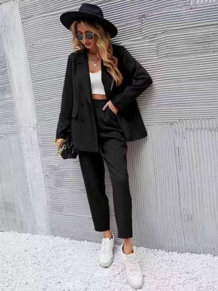 Дамски комплект панталон и сако с хастар 6326 черен