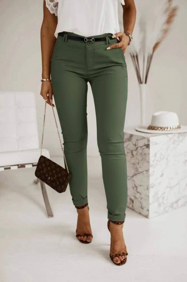 Дамски панталон с колан 6334 тъмно зелен