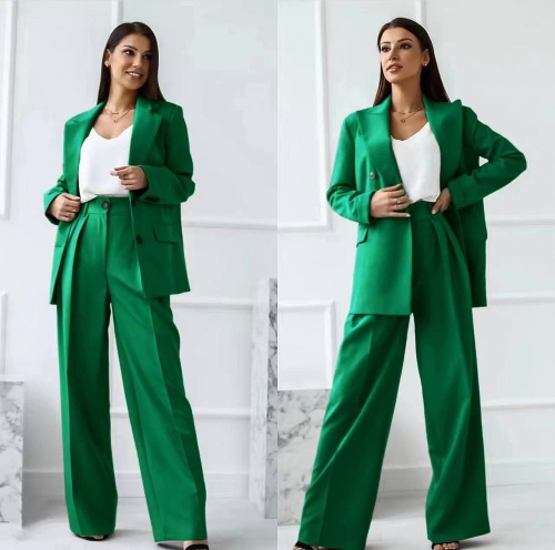 Дамски комплект сако и панталон 6356 зелен