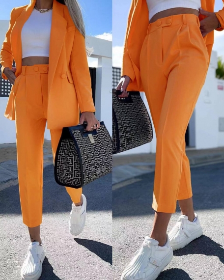 Дамски комплект сако и панталон 6421 оранжев