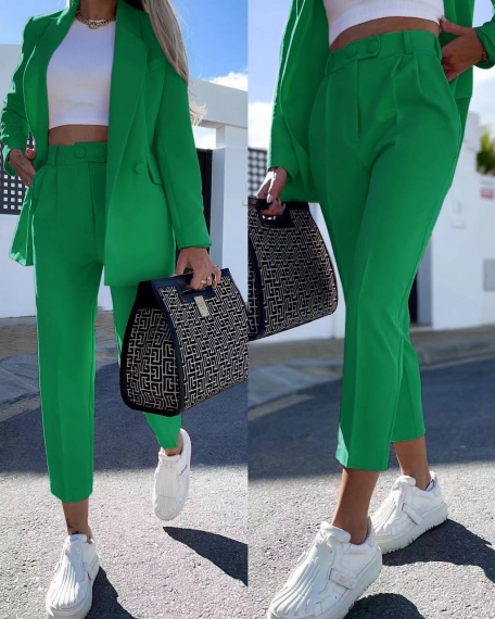 Дамски комплект сако и панталон 6421 зелен