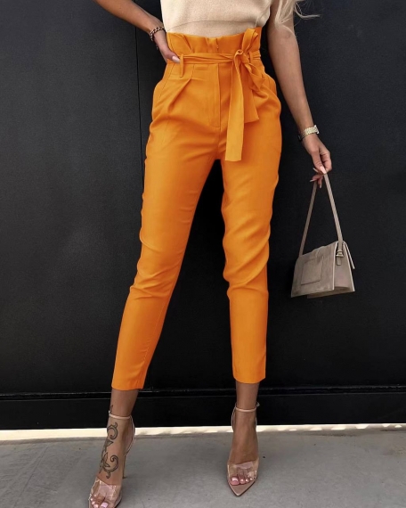 Дамски панталон с висока талия 6423 оранжев
