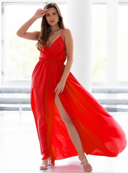 Дамска рокля с цепка 81761 червен
