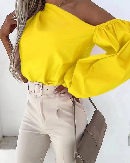 Дамска ефектна блуза 6441 жълт