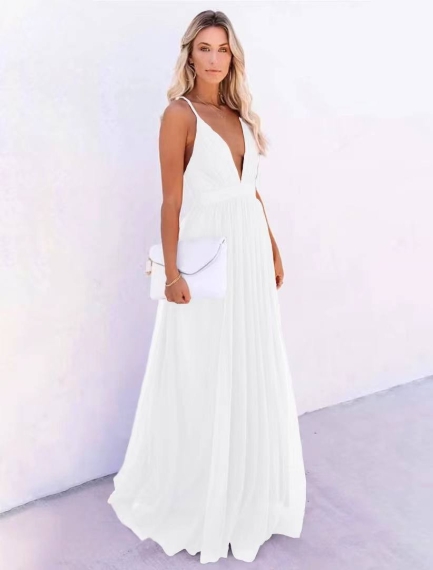 Дамска дълга стилна рокля 3670 бял тюл