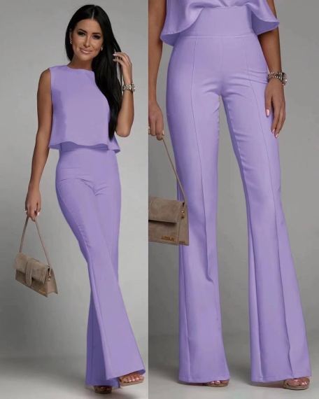 Дамски комплект потник и панталон 6454 светло лилав