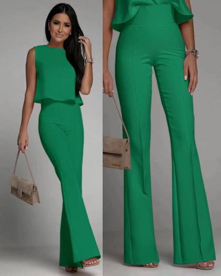 Дамски комплект потник и панталон 6454  зелен