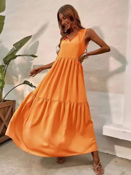 Дамска свободна дълга рокля 6508 оранжев