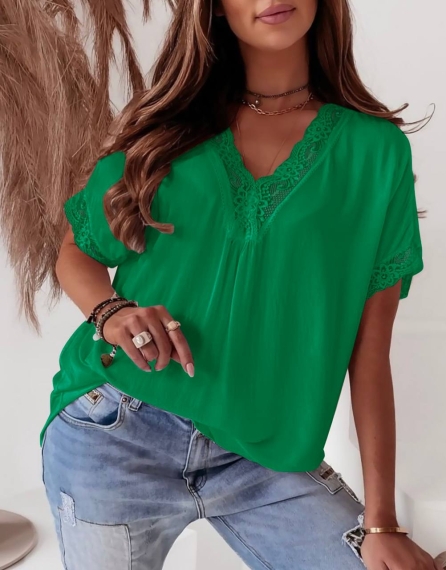 Дамска блуза с дантела 6538 зелен