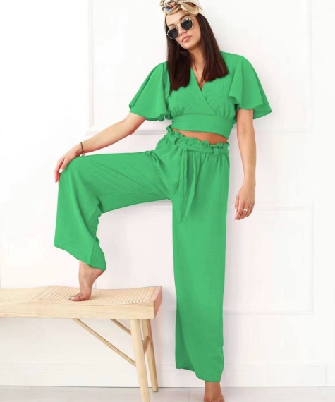 Дамски комплект блуза и панталон 22659 зелен