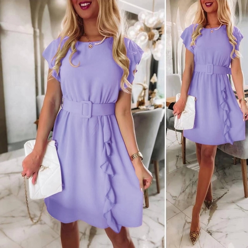 Дамска рокля с колан 6493 лилав