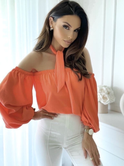 Дамска елегантна блуза + аксесоар 55044 оранжев