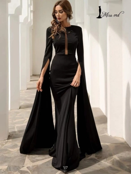 Дамска елегантна дълга рокля 5190 черен
