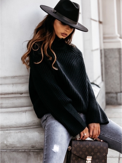 Дамски стилен пуловер 00787 черен