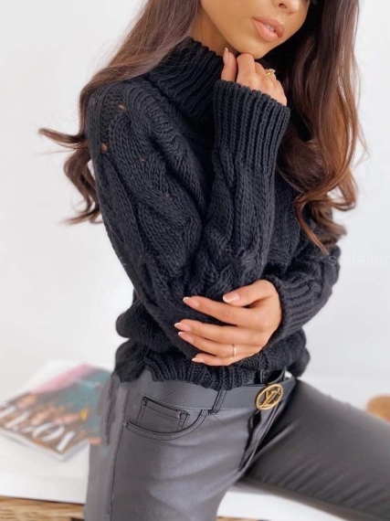 Дамски ефектен пуловер 00810 черен