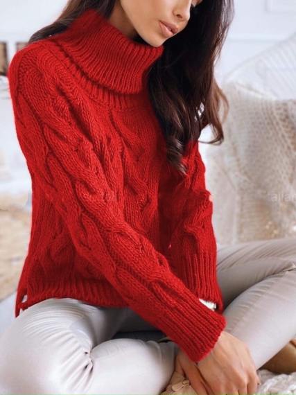 Дамски ефектен пуловер 00810 червен