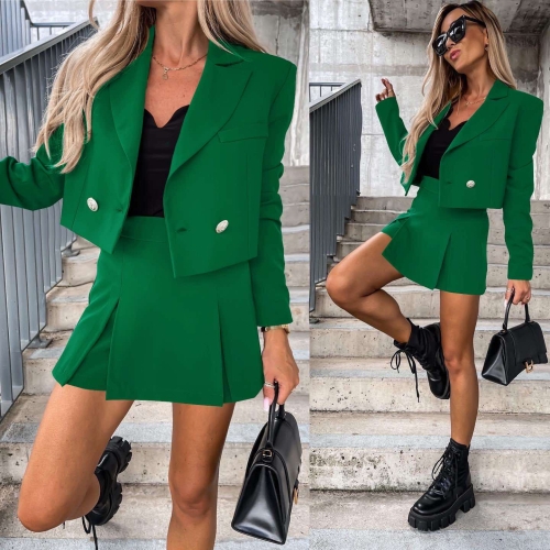 Дамски комплект сако и пола-панталон 6767 зелен