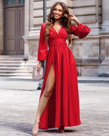 Дамска дълга рокля 8583 червен