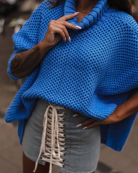 Дамски пуловер с поло яка 001026 син