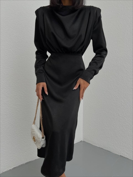 Дамска сатенена рокля H3284 черен