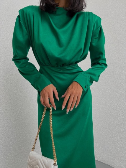 Дамска сатенена рокля H3284 зелен