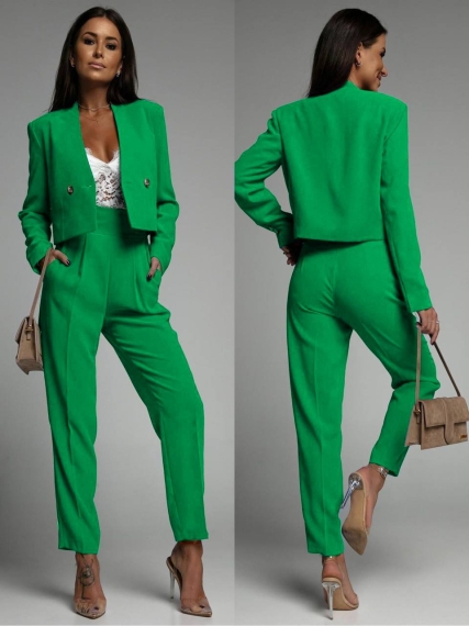 Дамски комплект сако и панталон 9053 зелен