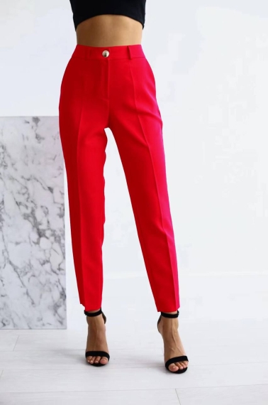 Дамски едноцветен панталон A0833 червен