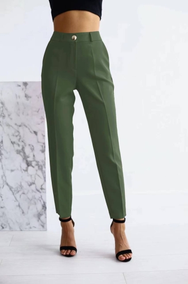 Дамски едноцветен панталон A0833 тъмно зелен