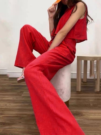 Дамски комплект панталон и топ K5564 червен