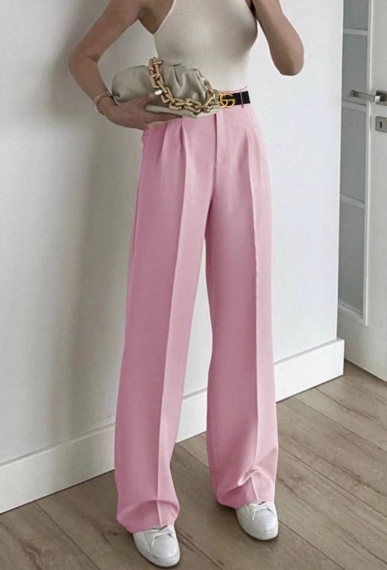 Дамски свободен панталон X5508 розов