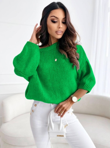 Дамски едноцветен пуловер K908 зелен