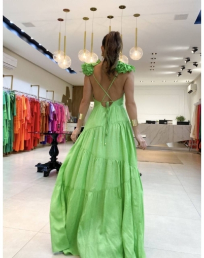 Дамска ленена рокля T2432 зелен
