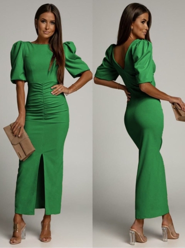 Rochie elegantă de damă cu set și fante K5803 verde