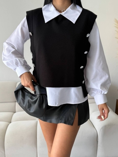 set pantaloni scurti dama cu in camasa 2510 negru