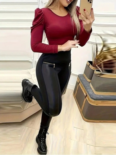 дамски панталон с ципове еко кожа  J76205