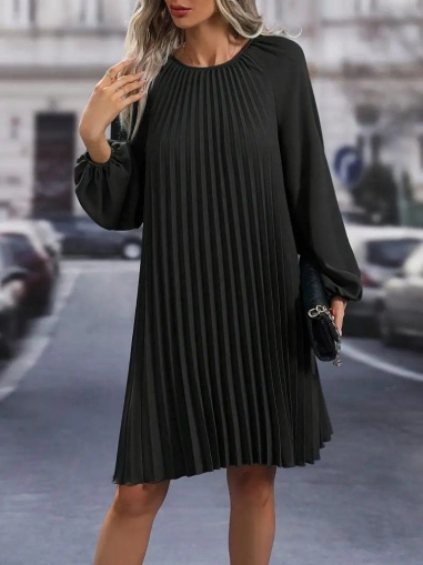 дамска рокля плисе  J87189 черен