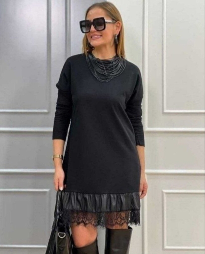 дамска рокля с кожа и дантела  J72366