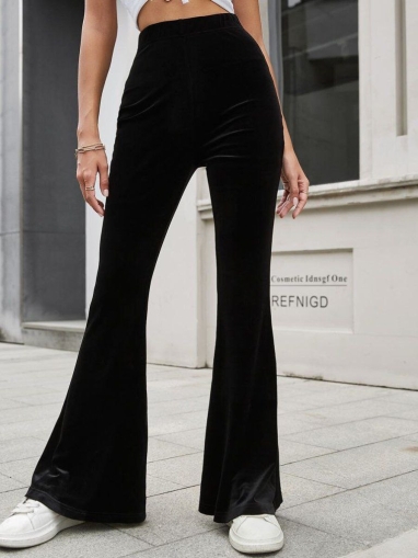 дамски панталон с висока талия кадифе  J87211 черен